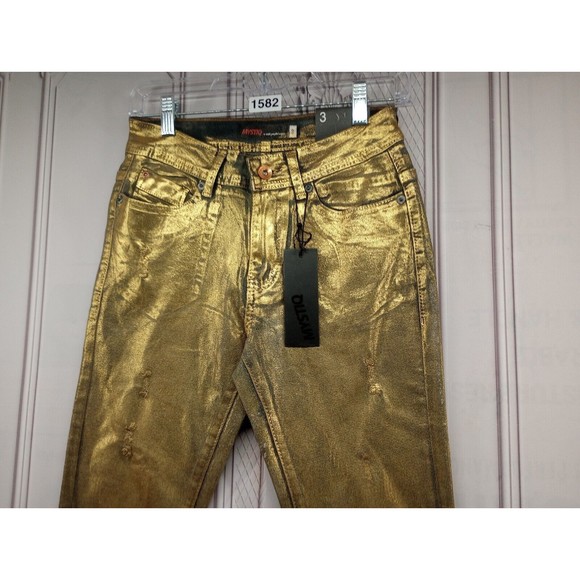 NWT MYSTIQ Womens High Waisted Jeans SZ 3 Unique Gold Spray Paint Look $66 MSRP - Picture 8 of 16